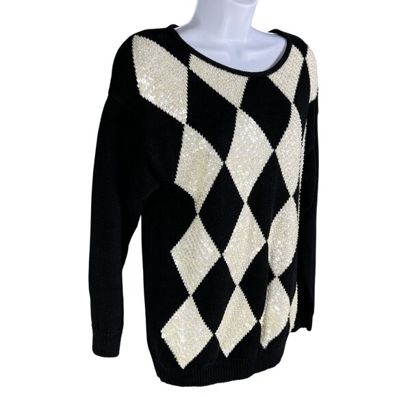 Vintage Marnie West Womens L Harlequin Sequin Sweater Diamond Pattern Holiday - Picture 4 of 13